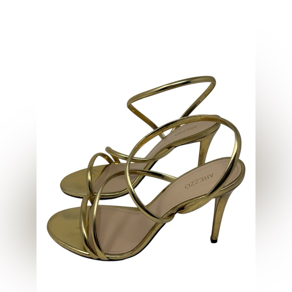 Arezzo Gold Strappy High Heel Sandals Minimal Glam Evening 11B